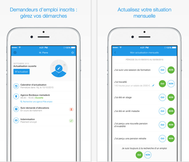 captures d'écran App PE